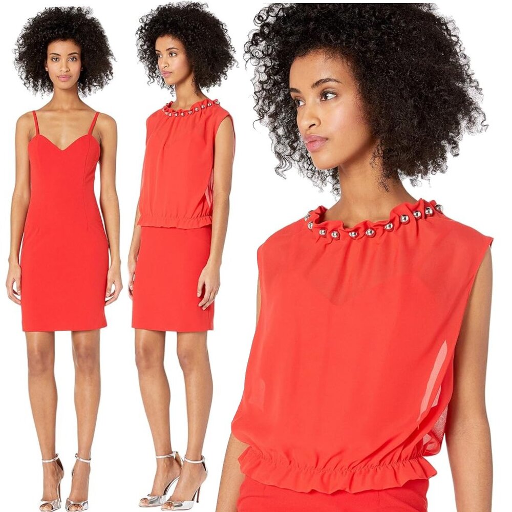 BOUTIQUE MOSCHINO DRESS SWEETHEART SHEATH DRESS w BLOUSE TOP OVERLAY IT 38 US 4